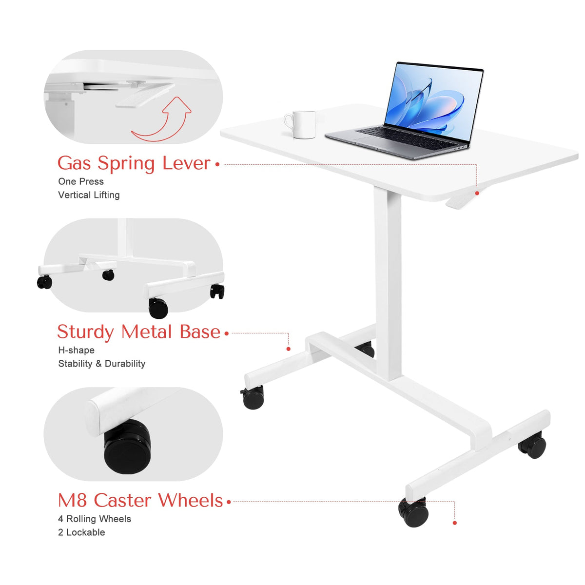 DeerRun® Adjustable Standing Desk - 31.5''L *18.9''W Large Rolling Laptop Desk for Treadmills