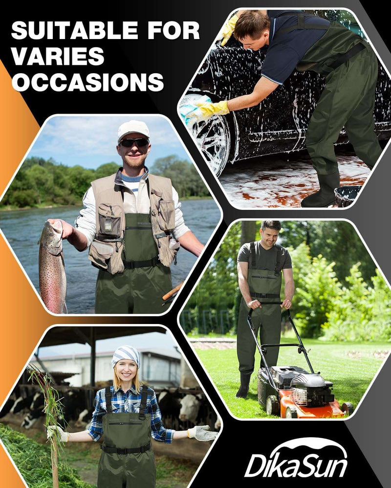 DikaSun Chest Waders with Boots — Lightweight Bootfoot Waders for Men & Women, Duck Hunting & Fly Fishing (US Sizes, Dark Green)-4
