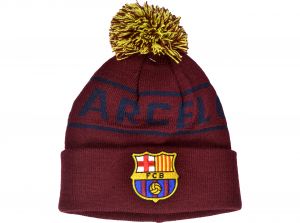 FC Barcelona Knitted Text Bobble Ski Hat Burgundy Navy-1