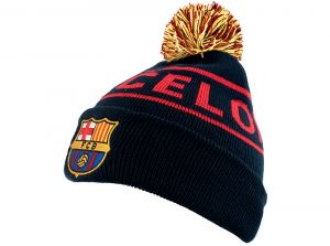 FC Barcelona Knitted Text Bobble Ski Hat Navy Burgundy-1