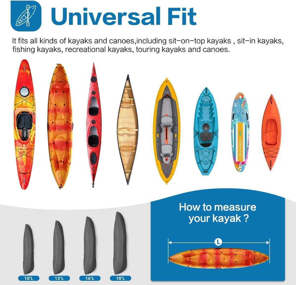 600D Kayak Cover: Upgraded Zipper Closure Waterproof Canoe Outdoor Storage Bag, Heavy Duty UV Protection Dust Paddle Board Cover for Fishing Boat-3