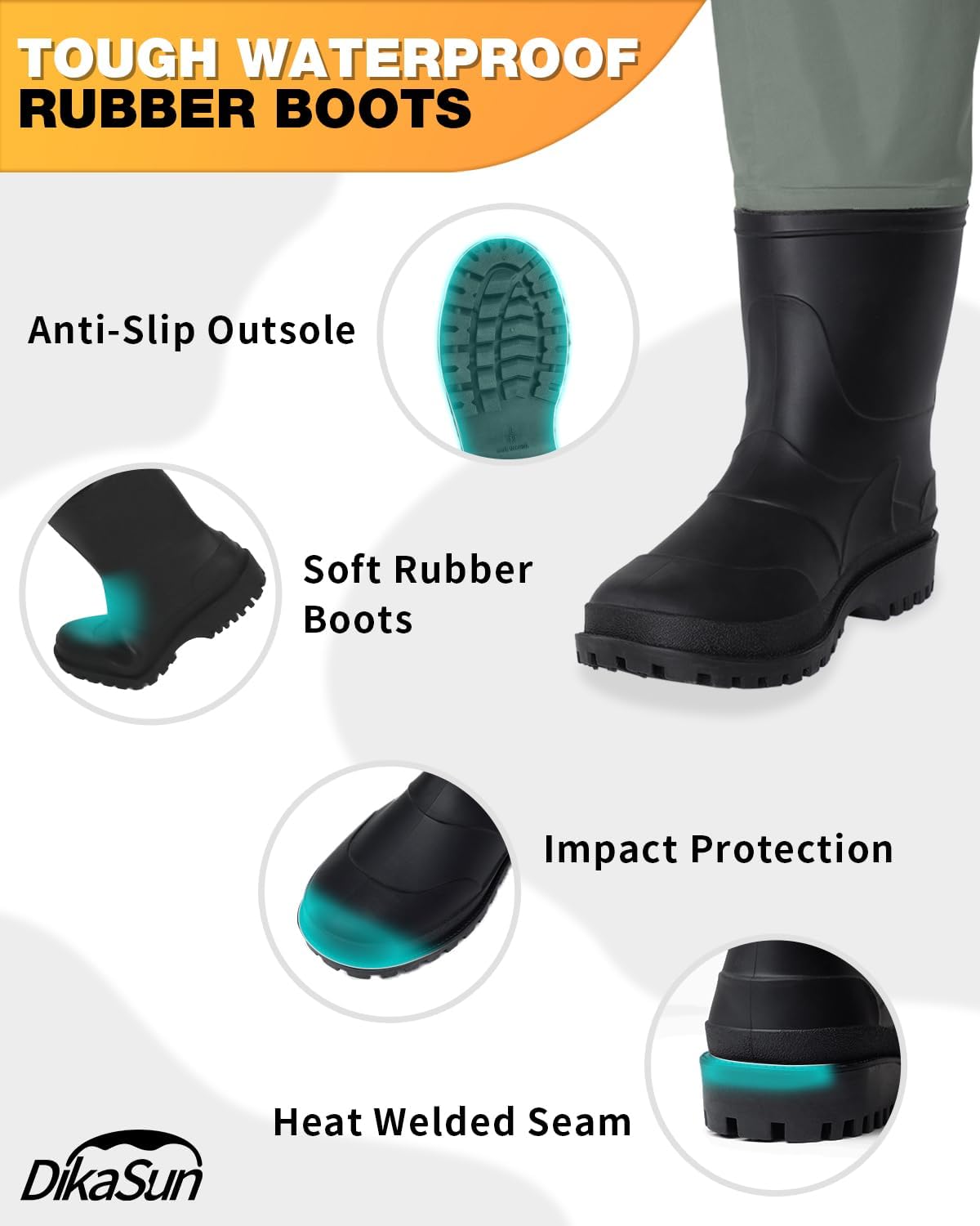 DikaSun Chest Waders with Boots — Lightweight Bootfoot Waders for Men & Women, Duck Hunting & Fly Fishing (US Sizes, Grey))-5