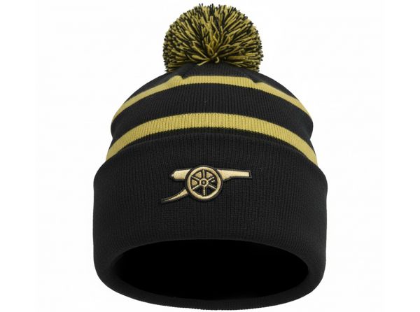 Arsenal Cannon Crest Striped Bobble Hat Black Gold