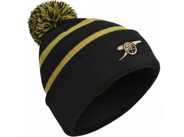 Arsenal Cannon Crest Striped Bobble Hat Black Gold