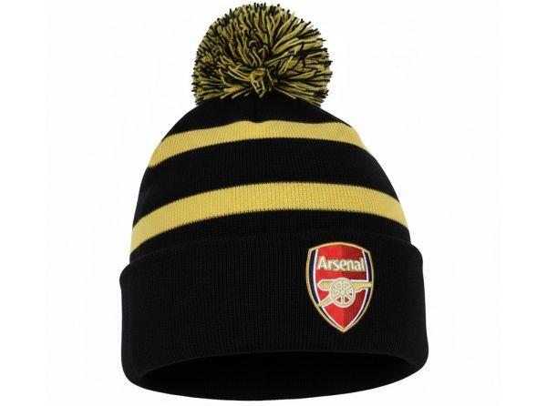 Arsenal Text Striped Bobble Hat Black Gold