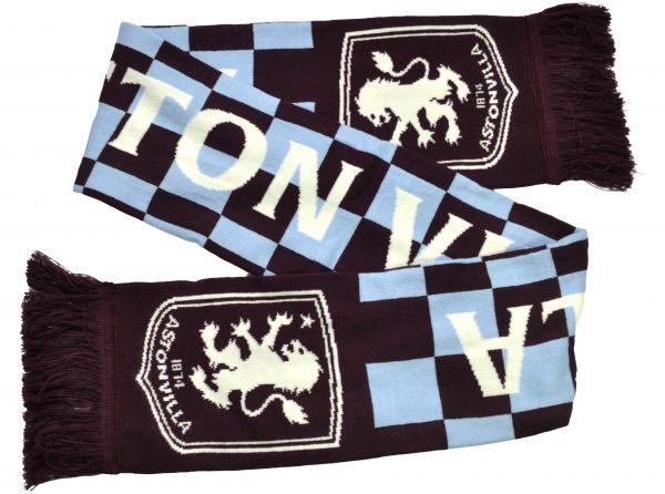 Aston Villa Checked Scarf Sky Claret
