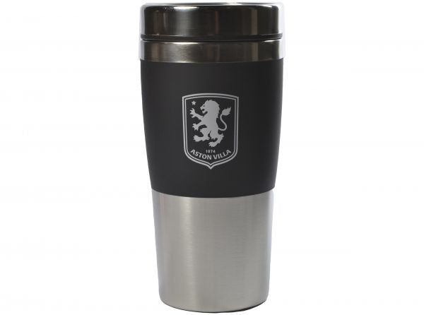 Aston Villa Executive Handleless Metallic Travel Mug Black Silver