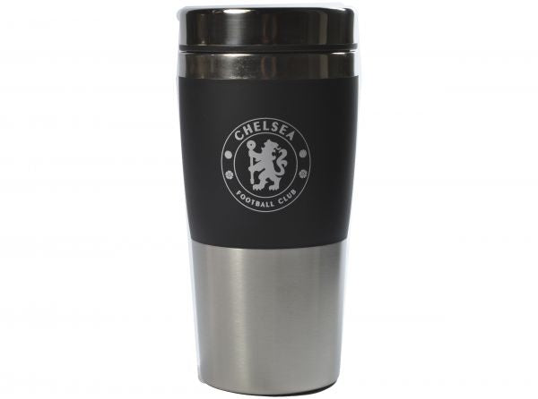 Chelsea FC Executive Handleless Metallic Travel Mug Black Silver