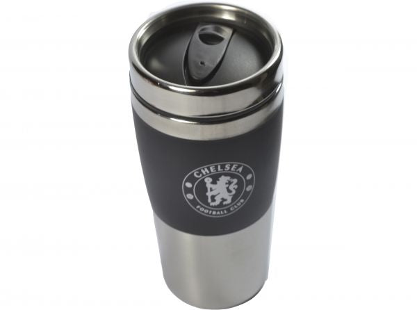 Chelsea FC Executive Handleless Metallic Travel Mug Black Silver