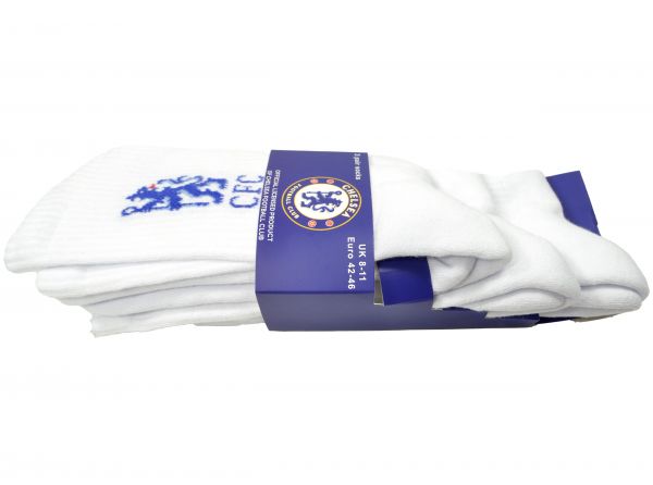 Chelsea FC Sports Three Pack Socks White Blue 4 to 6.5 UK