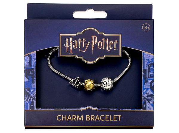 Harry Potter Silver Plated Bracelet with Deathly Hallows Golden Snitch and Platform 9 Quarters Charm – official Wizarding World merchandise photo (2 of 2)