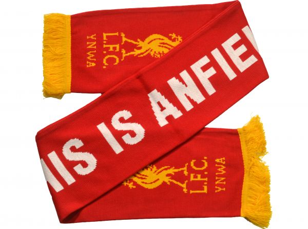 Liverpool This Is Anfield Liverbird Knit Scarf Red Gold White