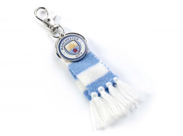 Man City FC Blue Stripe Scarf and Crest Backpack Hanger