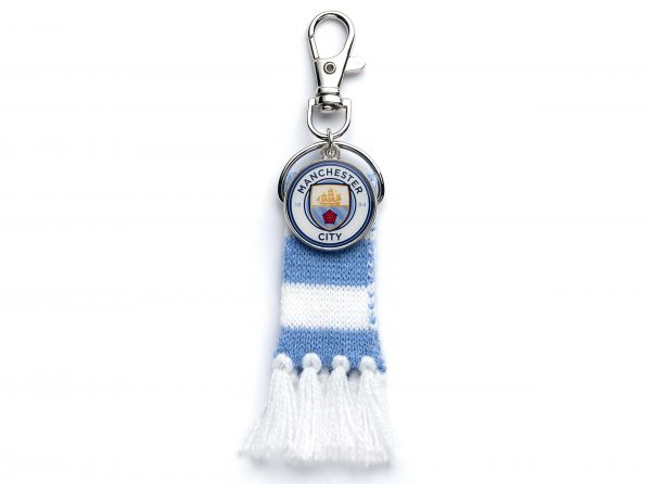 Man City FC Blue Stripe Scarf and Crest Backpack Hanger