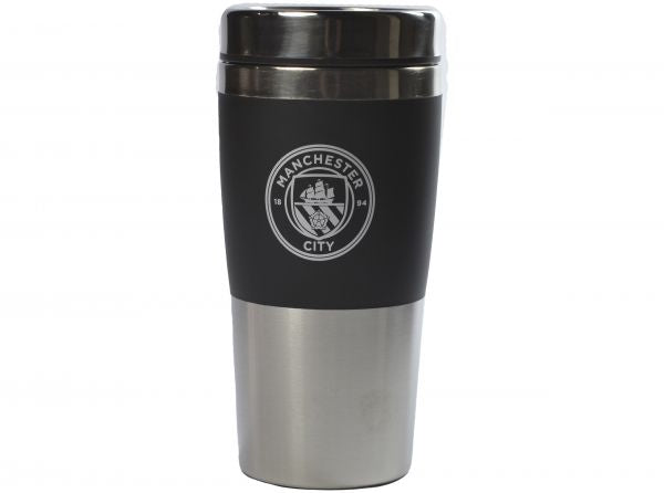 Man City FC Executive Handleless Metallic Travel Mug Black Silver