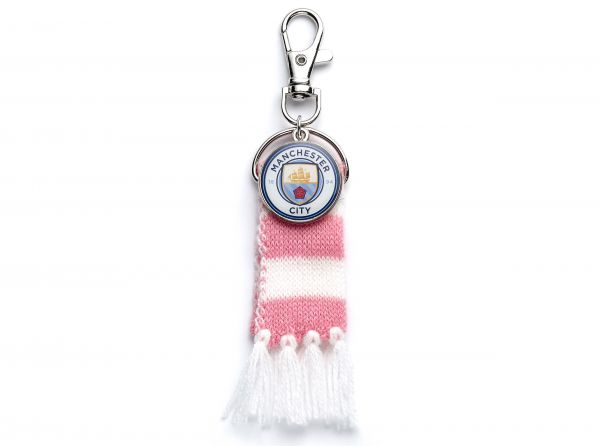 Man City FC Pink Stripe Scarf and Crest Backpack Hanger