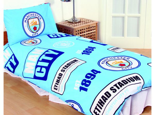 Man City Classic Crest Patch Single Duvet and Pillow Case Set