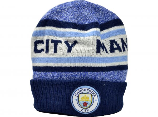 Man City Bronx Turn Up Knitted Hat Sky Navy White 2034 1508