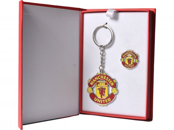 Manchester United Premium Boxed Executive Crest Keyring and Badge Set-1