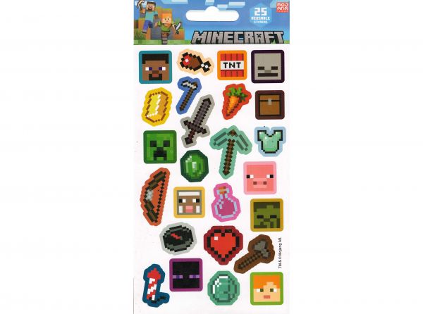 Minecraft Pack of 25 Reusable Stickers - Minecraft official licensed merchandise