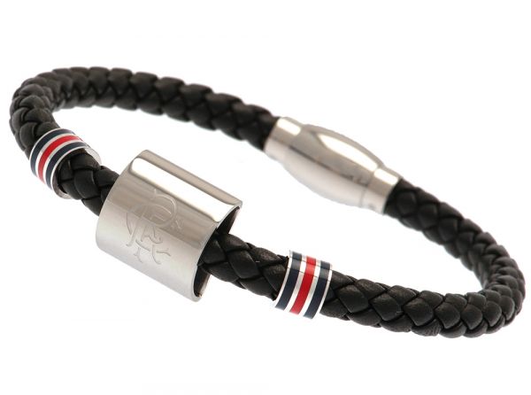 Rangers Stainless Steel Colour Ring Leather Bracelet