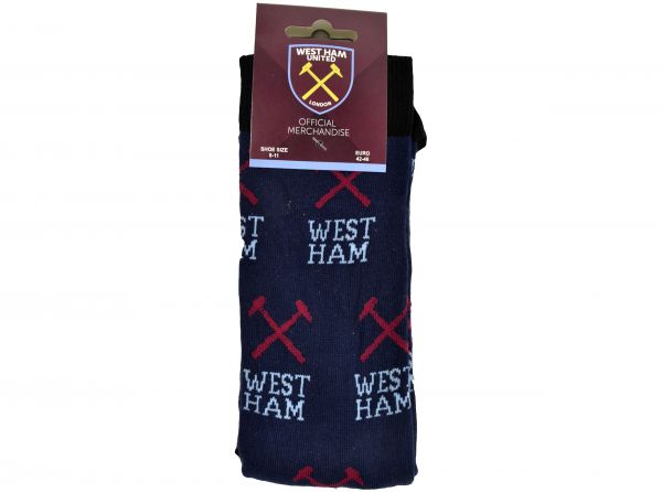 West Ham United All Over Print Socks Size 4 to 6.5 UK Navy