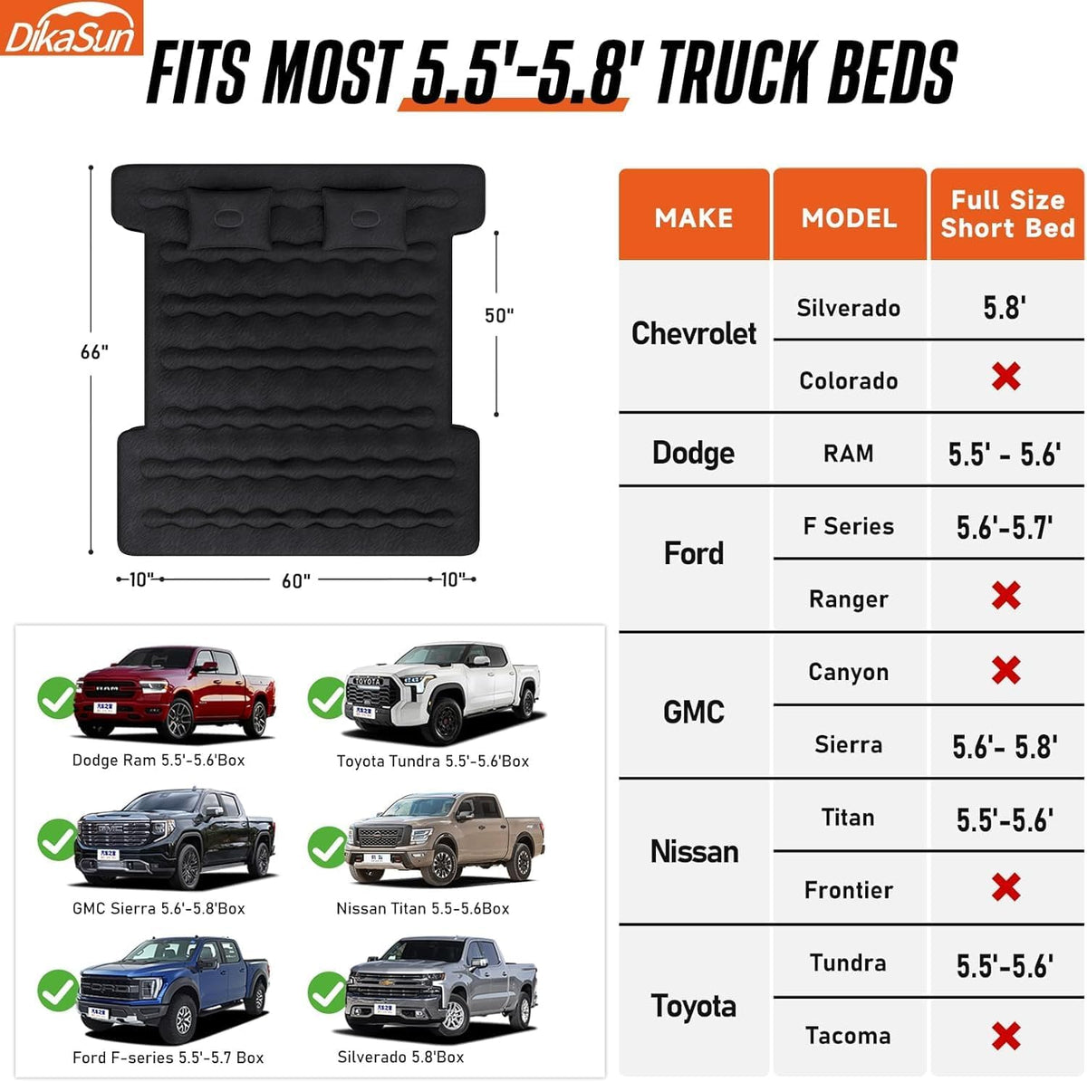 5.5-5.8ft Pickup Truck Bed Air Mattress Beige-2