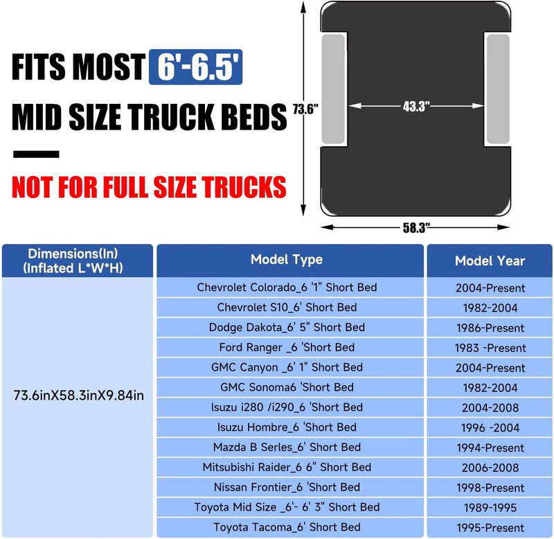 DikaSun 6-6.5 FT Mid Size Pickup Truck Bed Air Mattress,Black-2