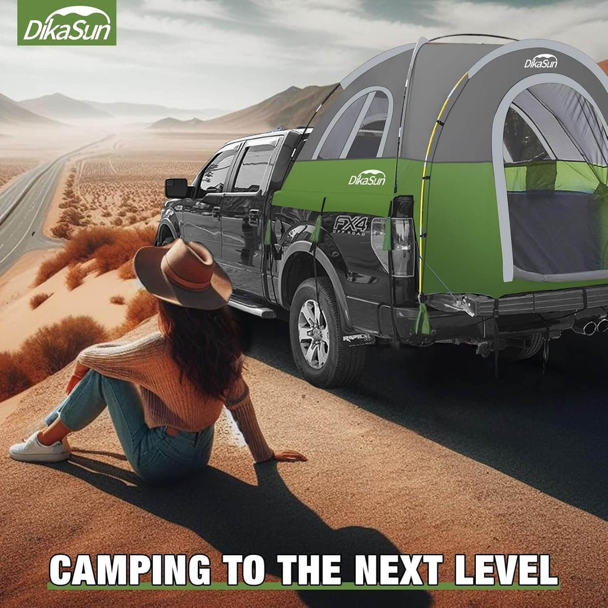 5.5-6.7ft Portable Pickup Truck Bed Tent Green-5