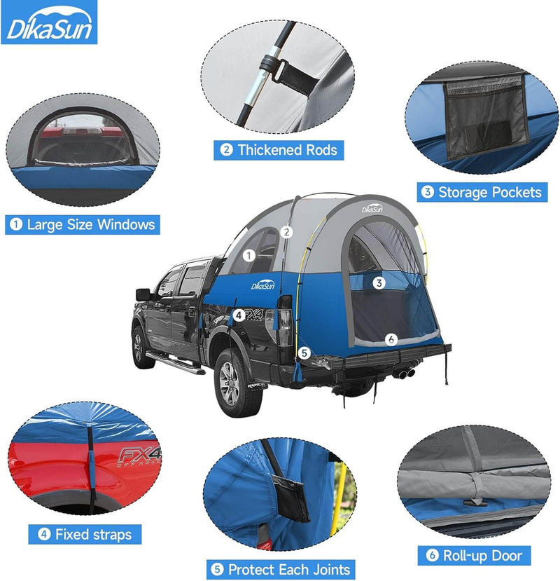 5.5-6.7ft Portable Pickup Truck Bed Tent Blue-5