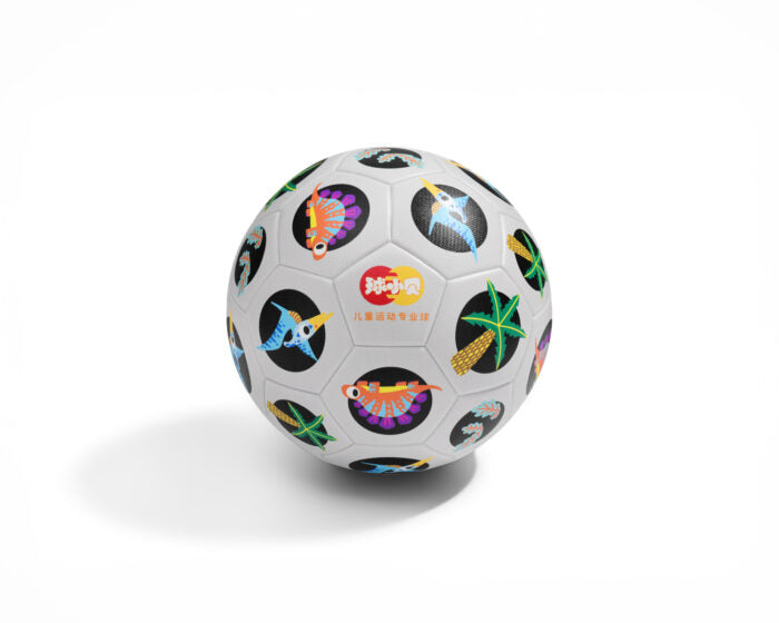 32-panel grey recreational football with dinosaur and palm tree pattern