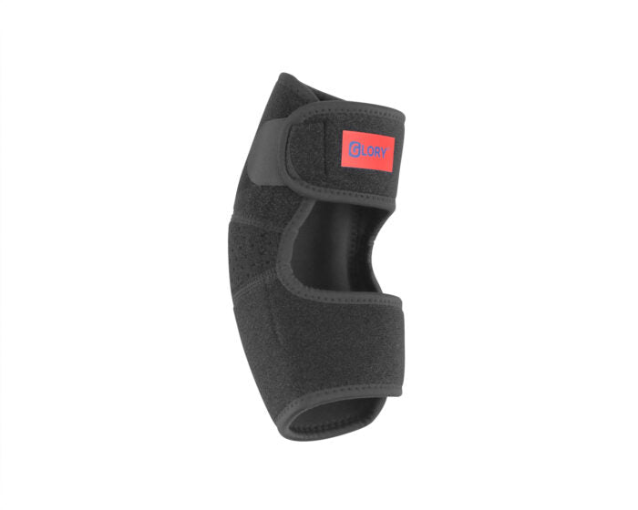 Black elbow guard with red and black logo