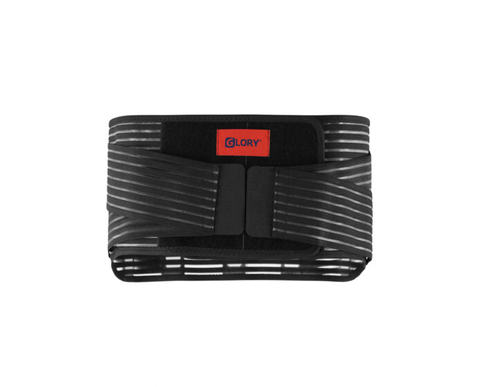 Black waist support with red and black logo