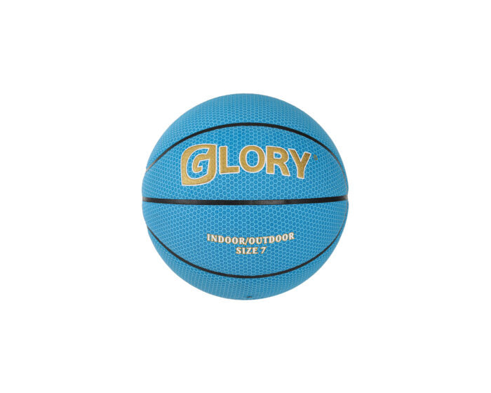 Training quality blue basketball with black grooves and logo