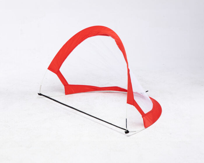 Portable circular goal net with red outline design