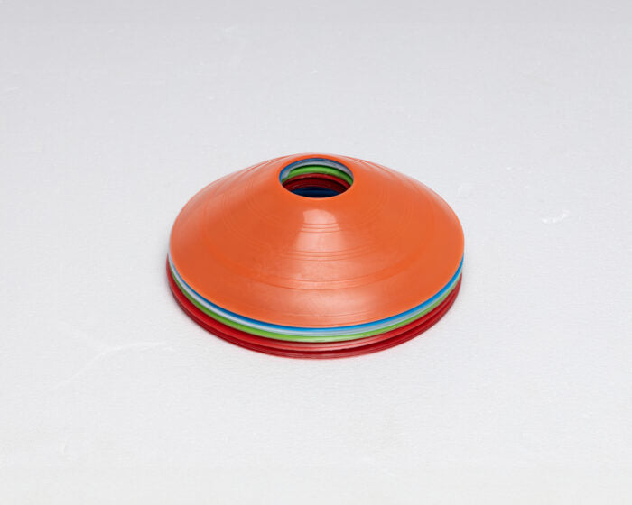 Stack of various coloured identification plate cone discs