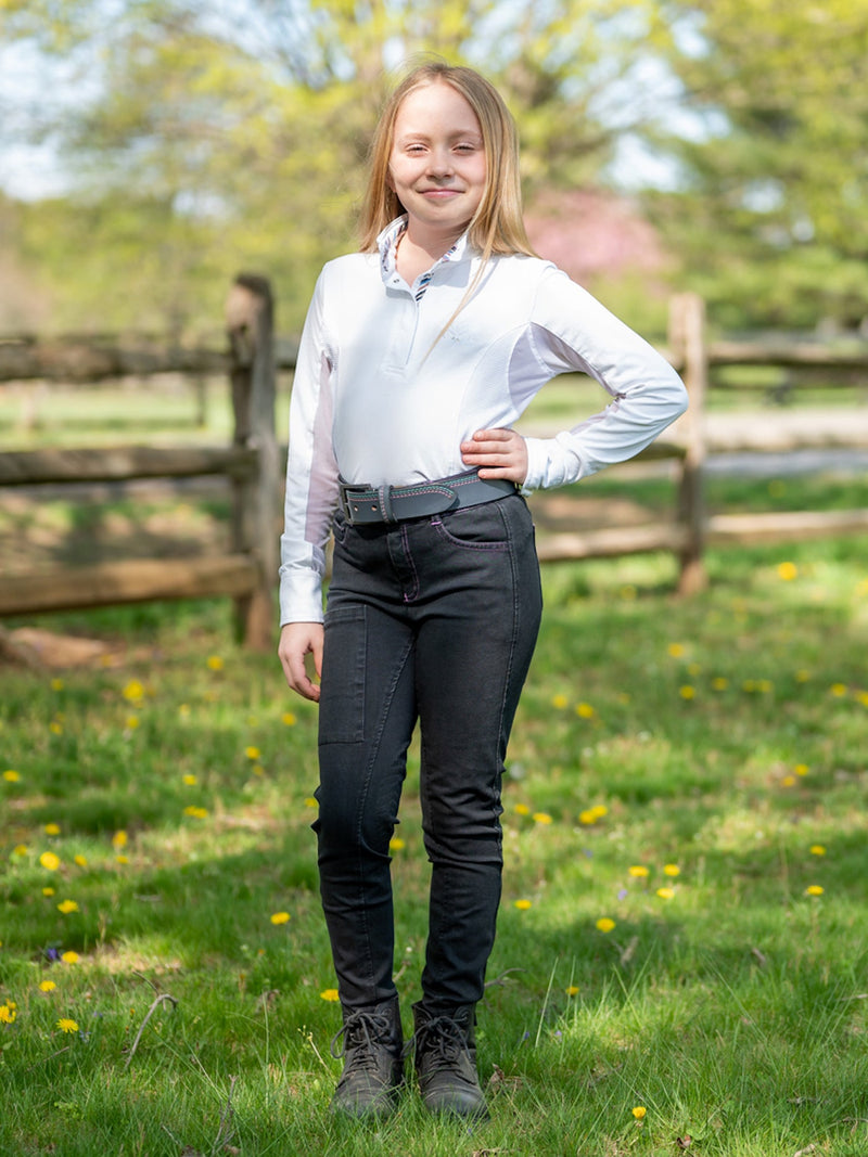 Girl's Denim Knee Patch Tread Breech-1