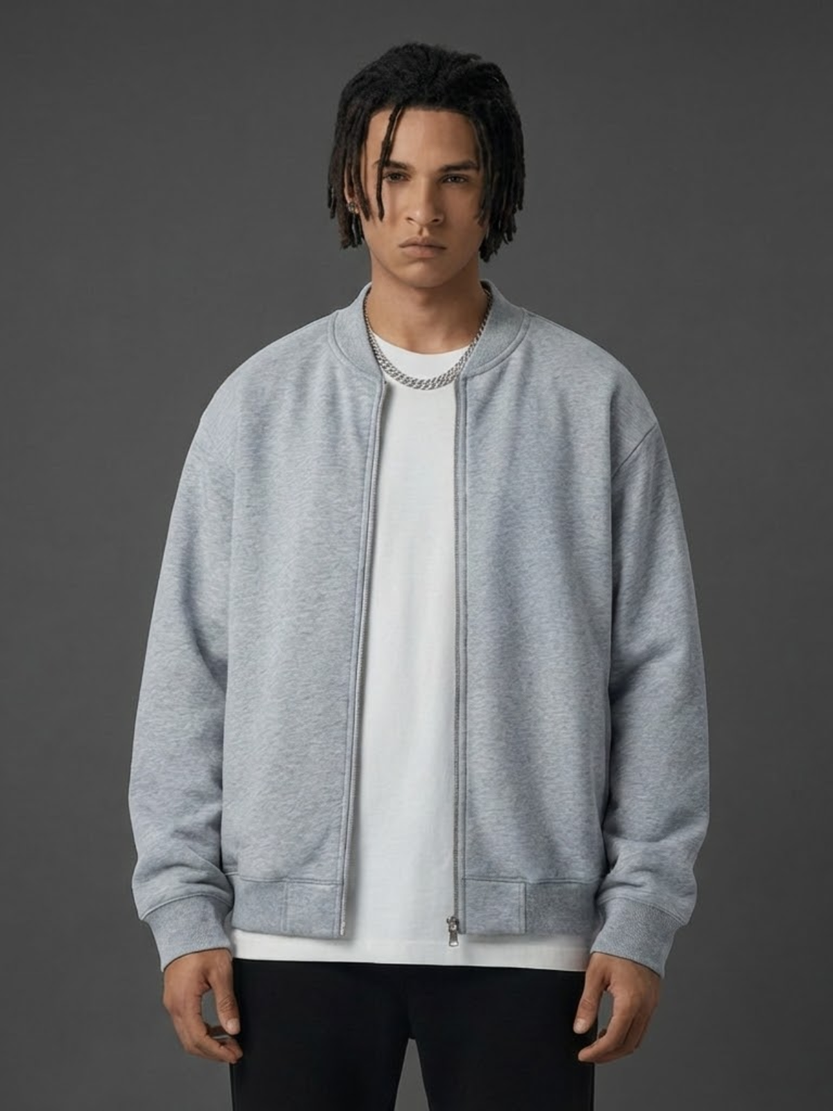 Apollo Grey Fleece Zip-Up Baseball Jacket-4