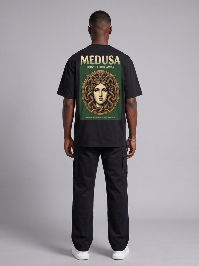 'Medusa Don't Look Away' Oversized Graphic Tee-4