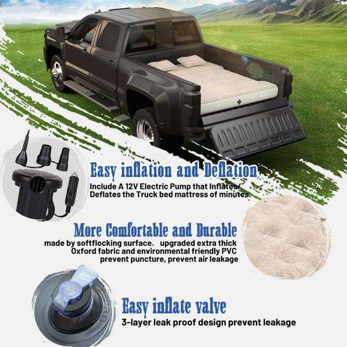 5.5-5.8ft Pickup Truck Bed Air Mattress Beige-5