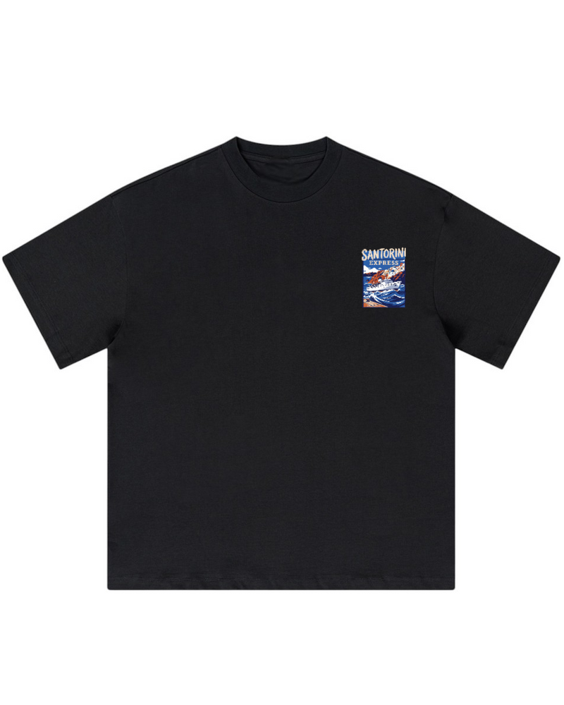 'Santorini Express' Oversized Graphic Tee — Black-3